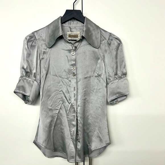 Anthropologie Tops - Anthropologie Jak & Rae Silver silk blouse sz 0